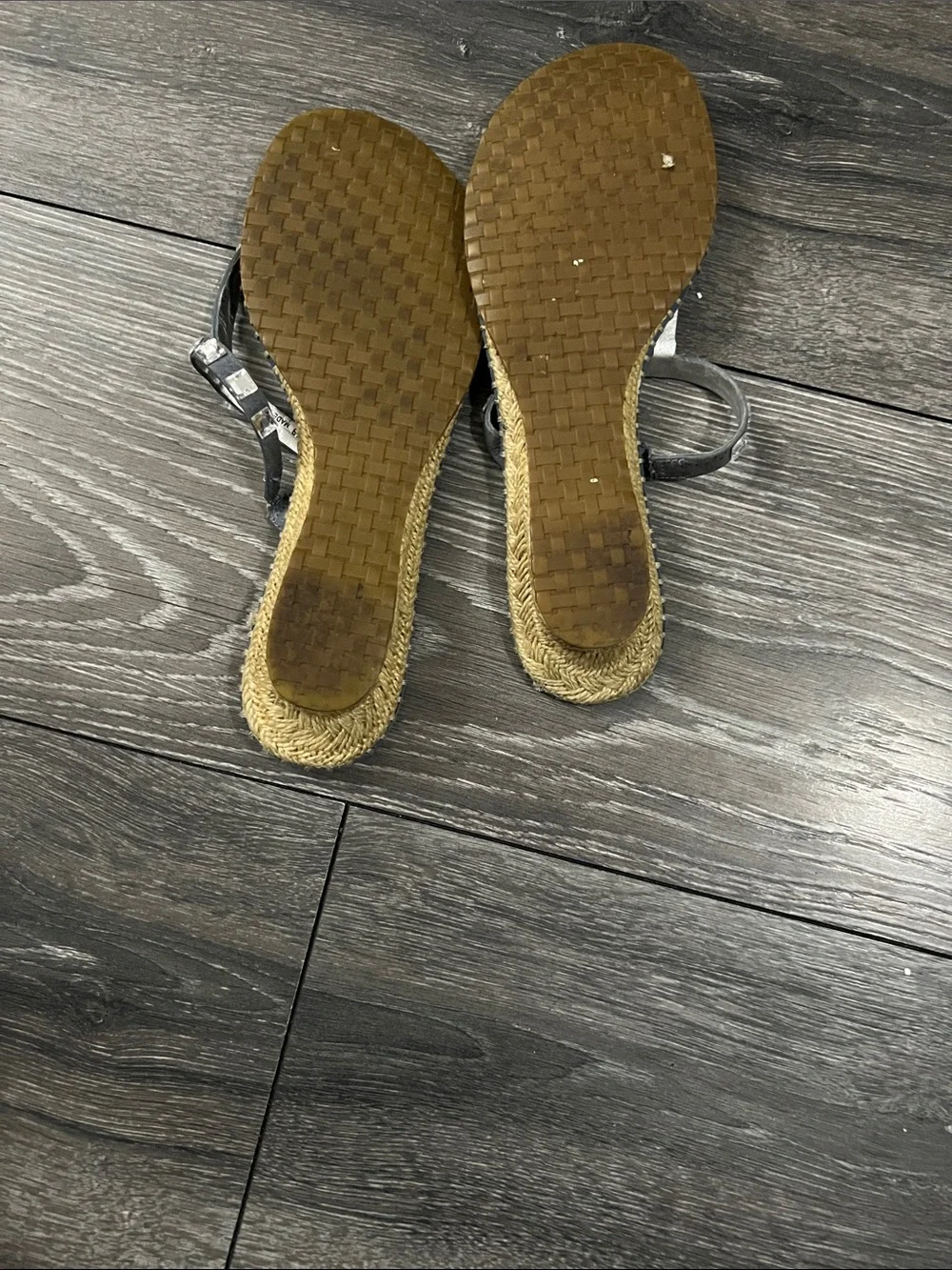 Cole Haan Navy Blue T-Strap Sandals with Square Studs